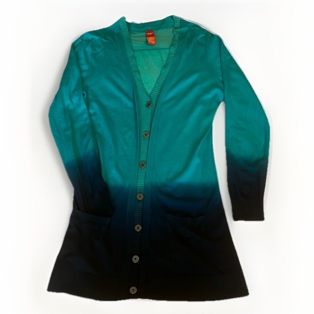 Olsen Ombré Teal Navy Long Duster Cardigan Oversized sz 4